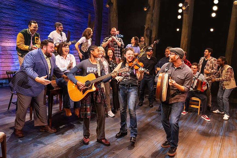The passengers stranded in the tiny town of Gander, Newfoundland, on Sept. 11, 2001, and the townsfolk who made them welcome get together for song and dance in the musical "Come From Away."
(Special to the Democrat-Gazette/Matthew Murphy for MurphyMade)