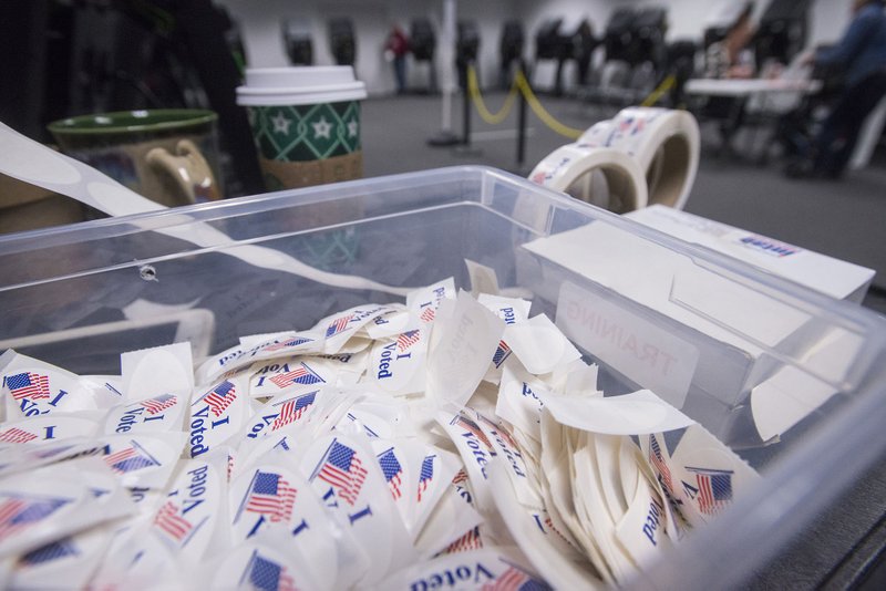 "I Voted" stickers for early voters Saturday, Nov. 3, 2018, at the Benton County Election Commission office in Rogers.
